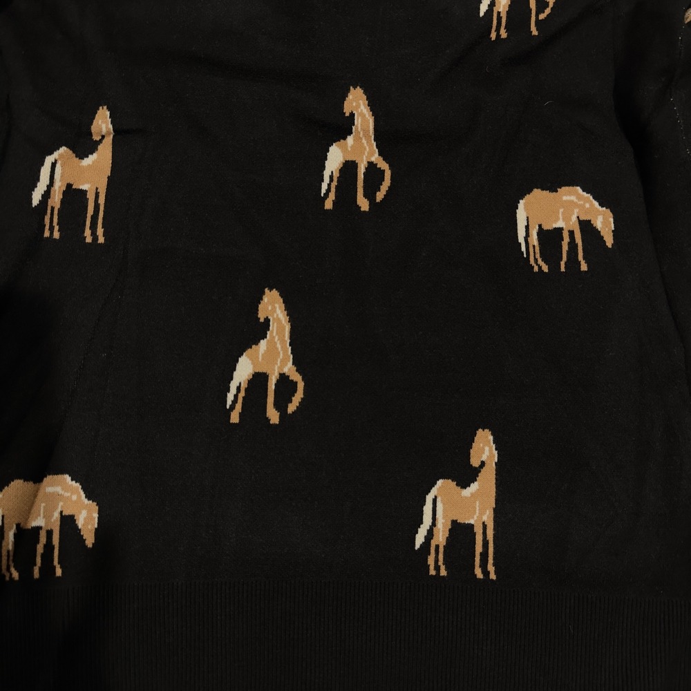 Catherine Malandrino Womens Horse Intarsia Crewneck Sweater Black Small NEW - Picture 5 of 9